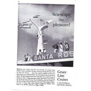 Grace Line Cruises Caribbean Advertisement 1950s Vintage Print Ad 9 inch Tall